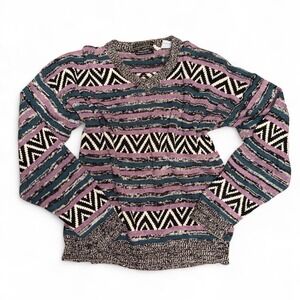 Peninsula Collection Zig Zag Geometric Knit Sweater VTG 80s Sz L Silk Cotton